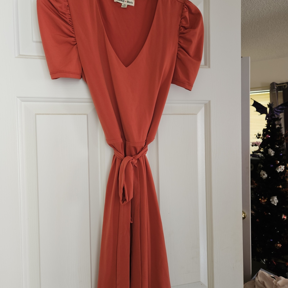Versona Rust Color Puff Sleeve Dress